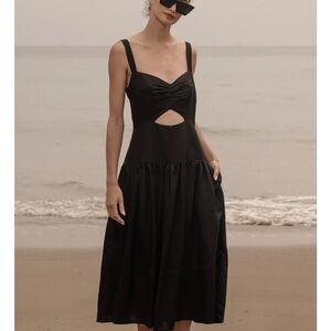 Heidi Merrick Calvi Linen Drop Waist Dress Black Size 2